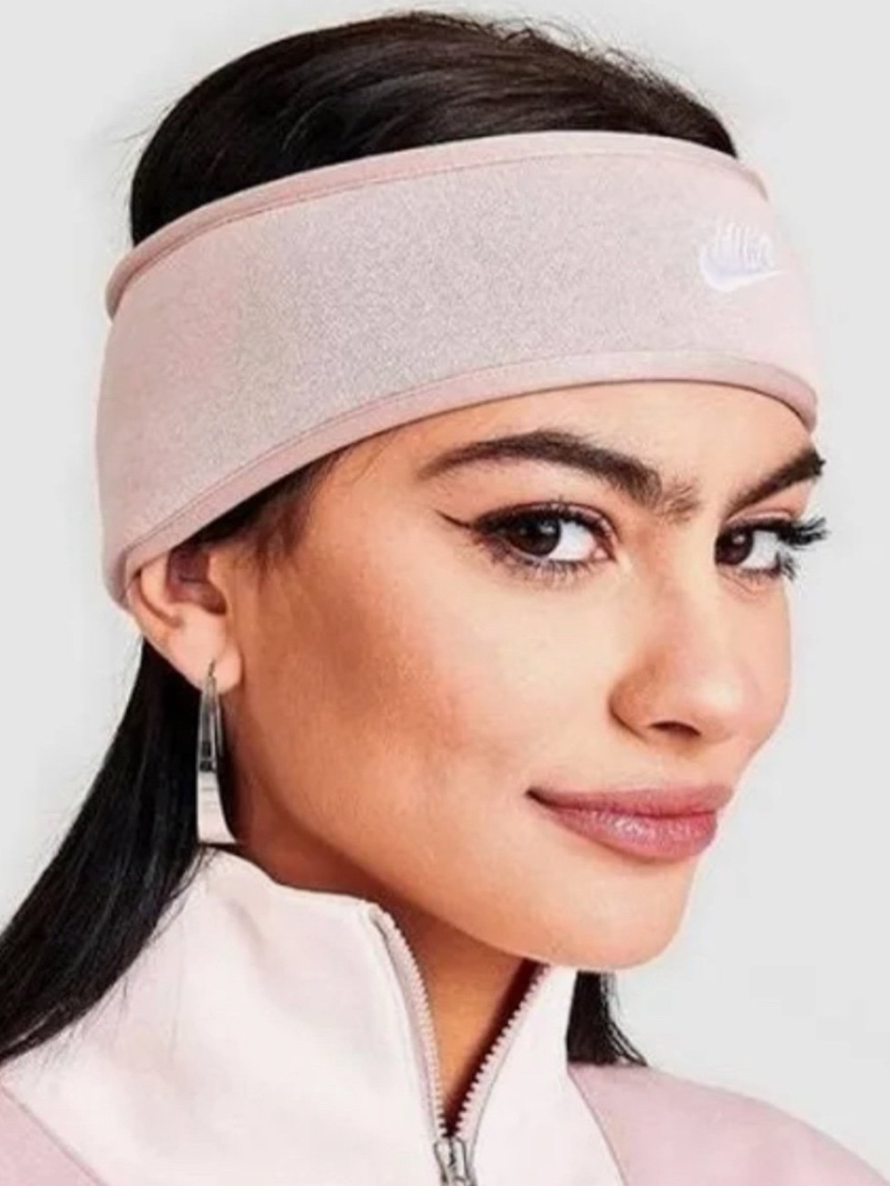 Nike Pink Fleece-Lined Headband with White Logo
